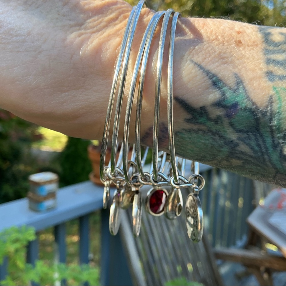 Silver Alex and Ani Bracelet Set of 6 with Charms